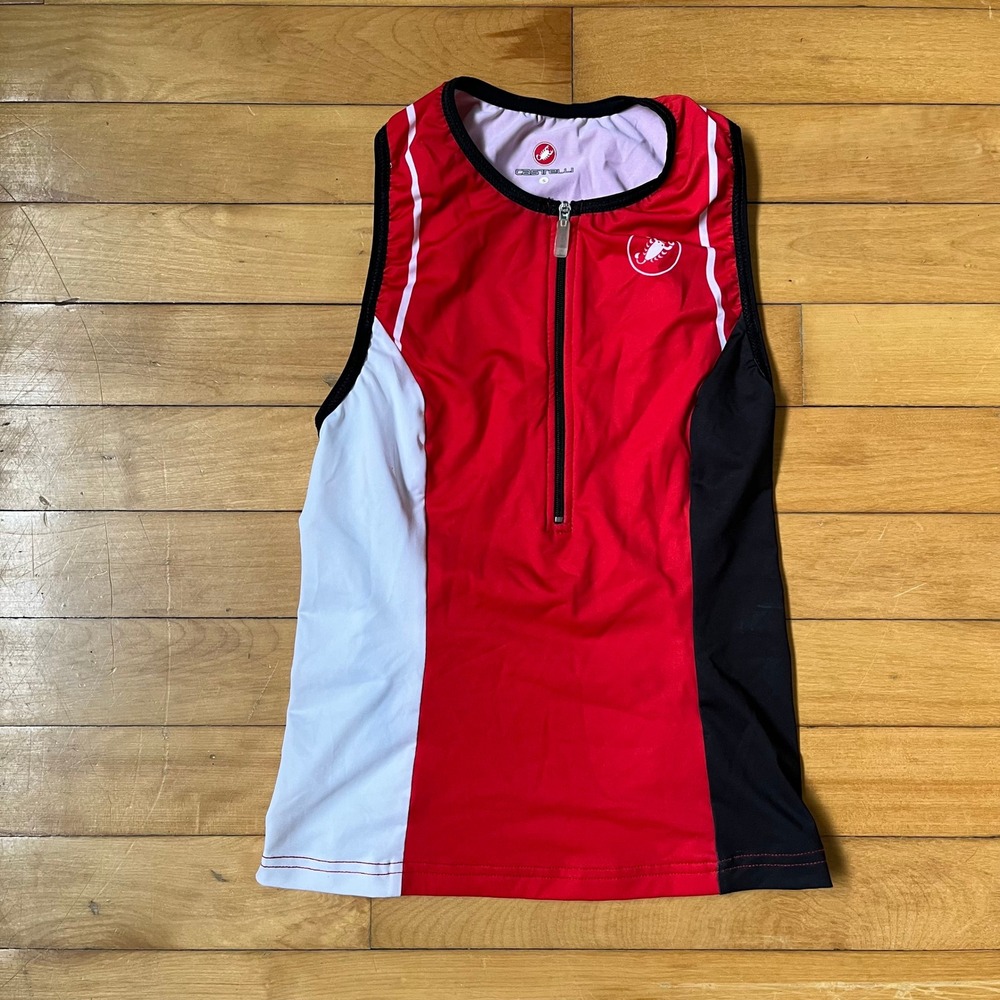 Castelli Womens Sleeveless Cycling Jersey Red Black White Quarter Zip Size S